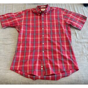Paul Fredrick Men's Red Plaid Cotton Short Sleeve Button Down Size Medium